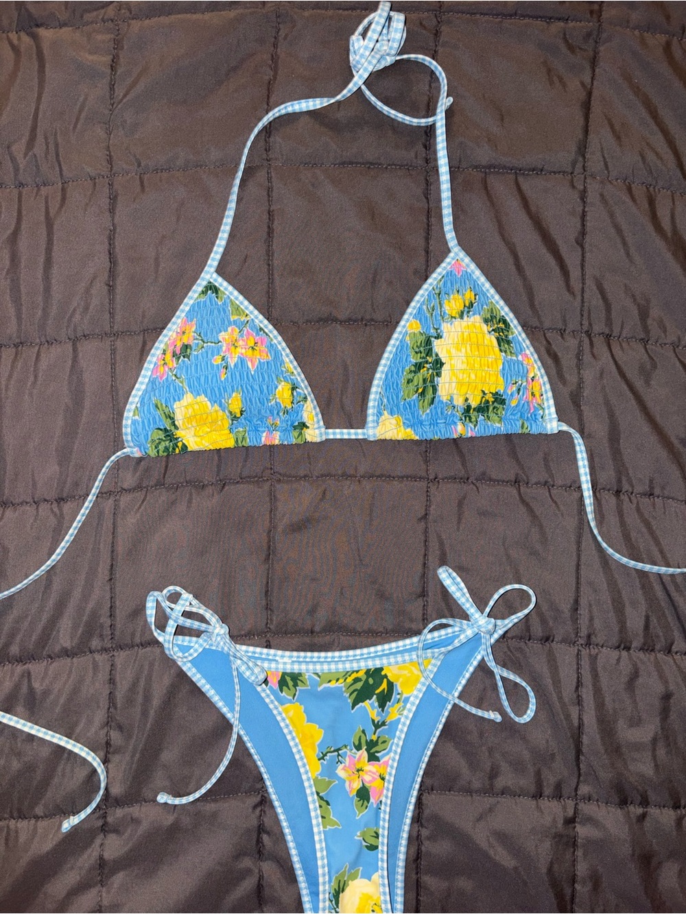 aerie Blue Floral Bikini SET with Yellow Accents